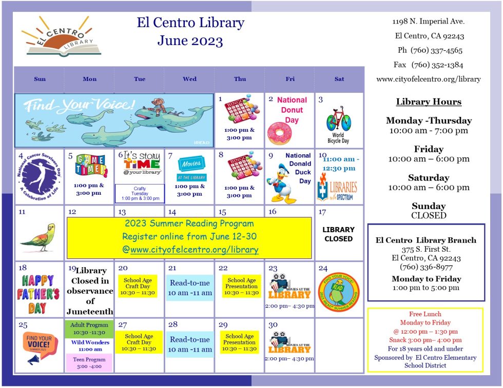 Calendar | El Centro Library