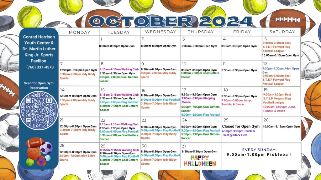 Youth Center October Calendar 2024