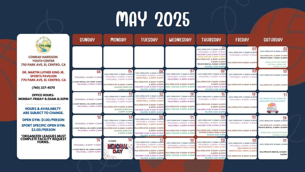 Conrad Harrison Youth Center Calendar - May 2025