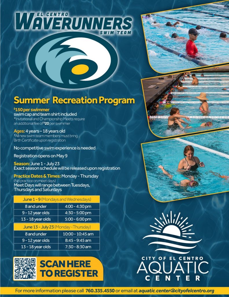 El Centro WAVERUNNERS Summer Recreation Swim Team Flyer info