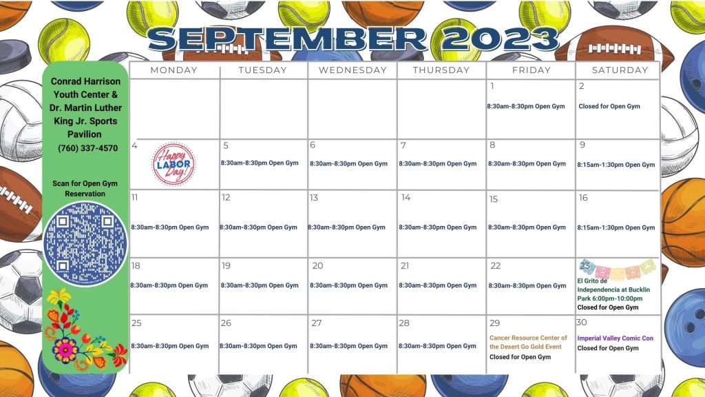 Youth Center Calendar for September 2023