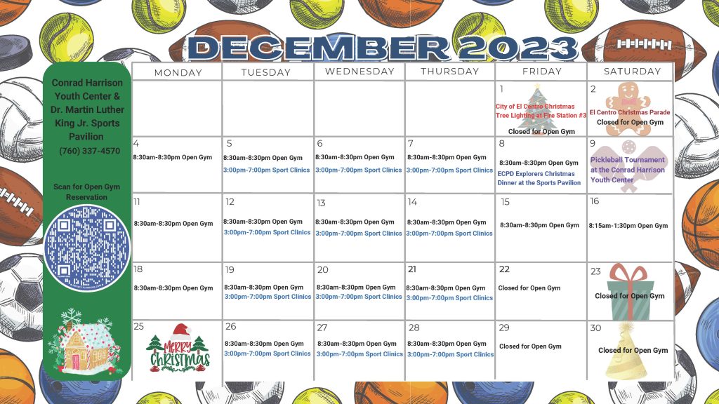 Youth Center December Calendar