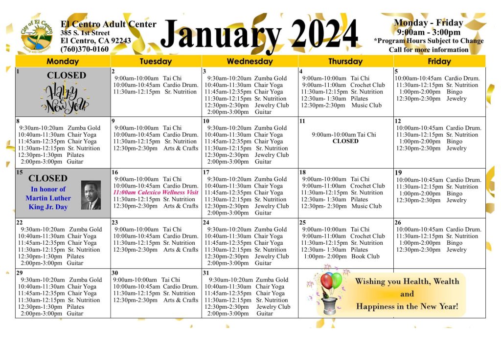 Adult Center January 2024 Calendar